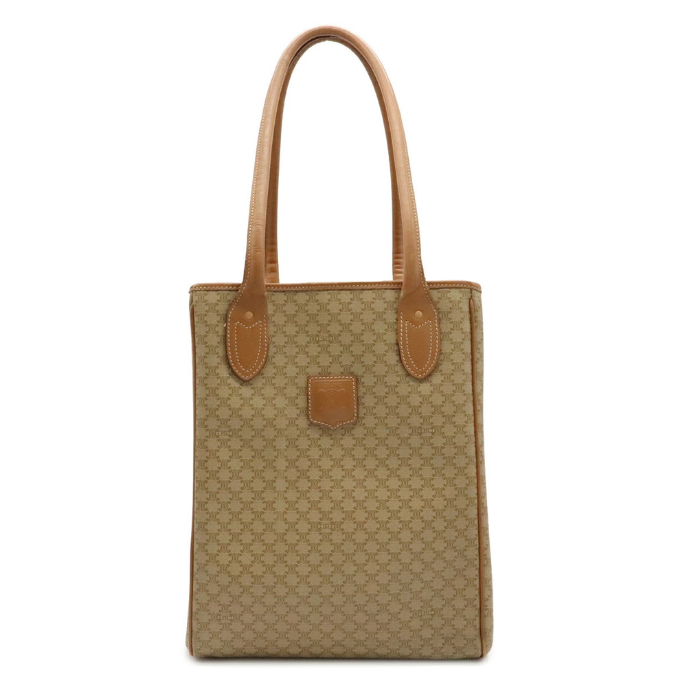 Celine Macadam Tote Bag Shoulder Leather Beige Cream Brown